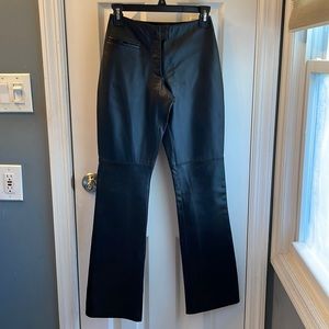 Black Genuine Italian Lamb Leather High-Waisted Bootleg Pants
